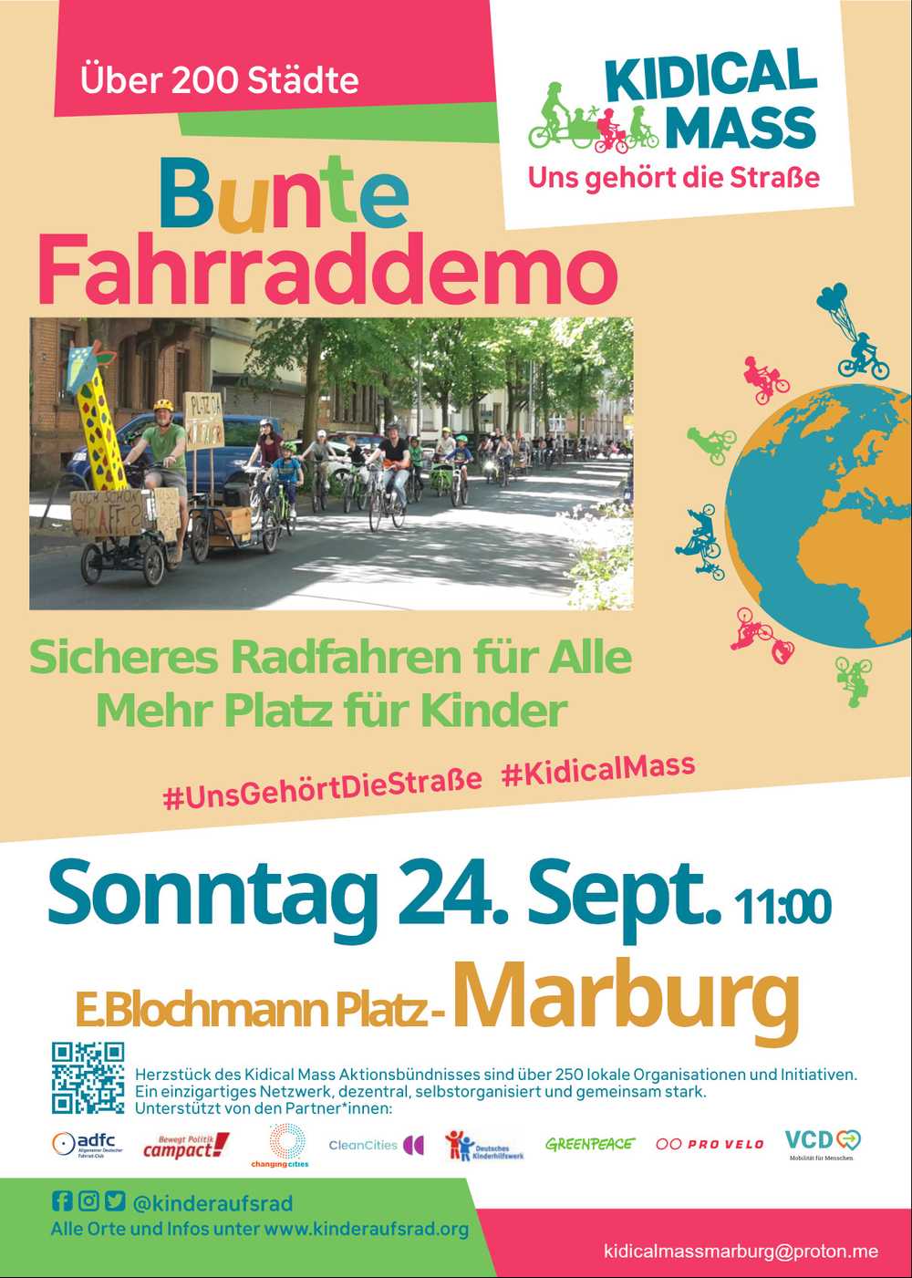 Bunte Fahrrad-Demo: sicheres Radfahren für Alle - mehr Platz für Kinder